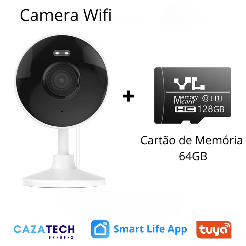 Câmera Wifi Smart Tuya 2MP + Cartão de memória 64GB